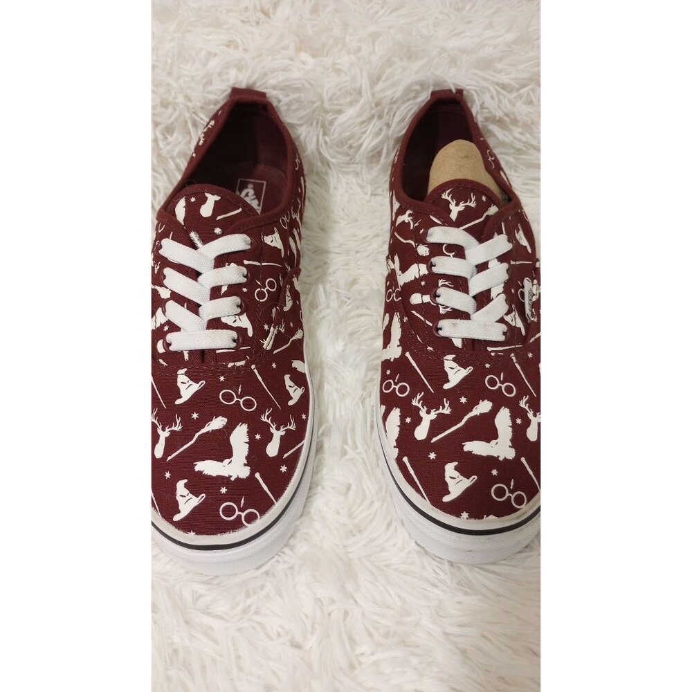 Vans X Harry Potter Burgundy/White Lace-Up Sneakers With Wizarding World Pattern